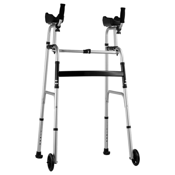 2 In 1 Folding Walker And Removable Armrests Height Adjustable Foldable With 5Inch Solid Wheels Lightweight Aluminum Front Wheeled Mobility Aid For El