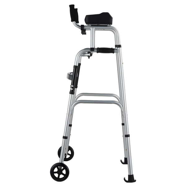 2 In 1 Folding Walker And Removable Armrests Height Adjustable Foldable With 5Inch Solid Wheels Lightweight Aluminum Front Wheeled Mobility Aid For El