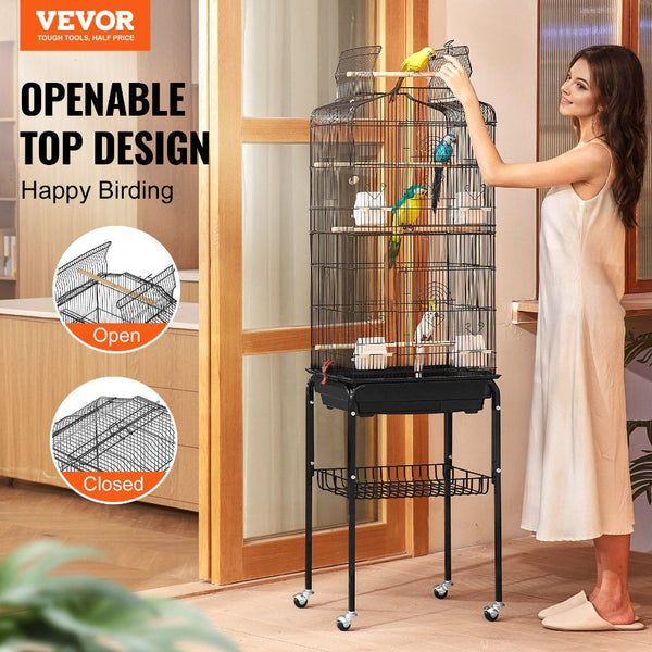 Large Bird Cage 62 In Open Top Parakeet With Rolling Stand Steel Flight Removable Tray Budgie Birdcage 4 Perches Parrot Bird Cages
