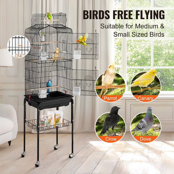 Large Bird Cage 62 In Open Top Parakeet With Rolling Stand Steel Flight Removable Tray Budgie Birdcage 4 Perches Parrot Bird Cages
