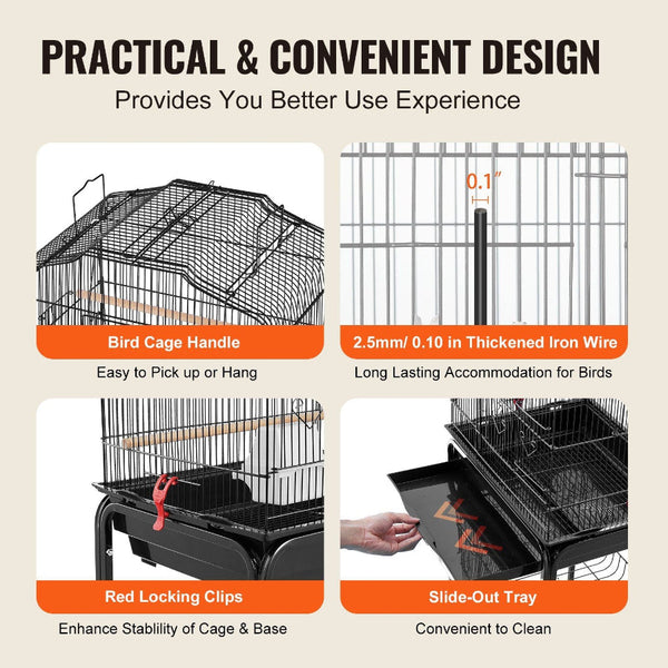 Large Bird Cage 62 In Open Top Parakeet With Rolling Stand Steel Flight Removable Tray Budgie Birdcage 4 Perches Parrot Bird Cages