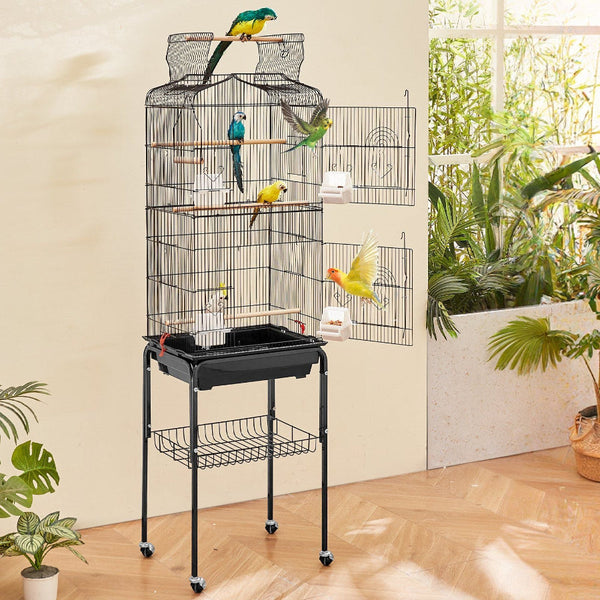 Large Bird Cage 62 In Open Top Parakeet With Rolling Stand Steel Flight Removable Tray Budgie Birdcage 4 Perches Parrot Bird Cages