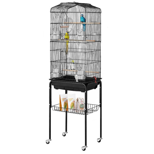 Large Bird Cage 62 In Open Top Parakeet With Rolling Stand Steel Flight Removable Tray Budgie Birdcage 4 Perches Parrot Bird Cages