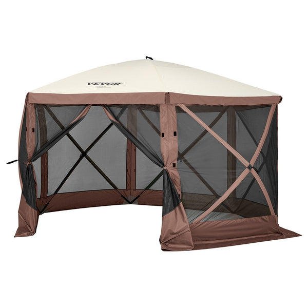 Vevor Pop Up Gazebo Tent Pop Up Screen 6 Sided Canopy Sun Shelter With Removable Privacy Wind Cloths & Mesh Windows 11.5X11.5Ft Quick Set Mosquito Net