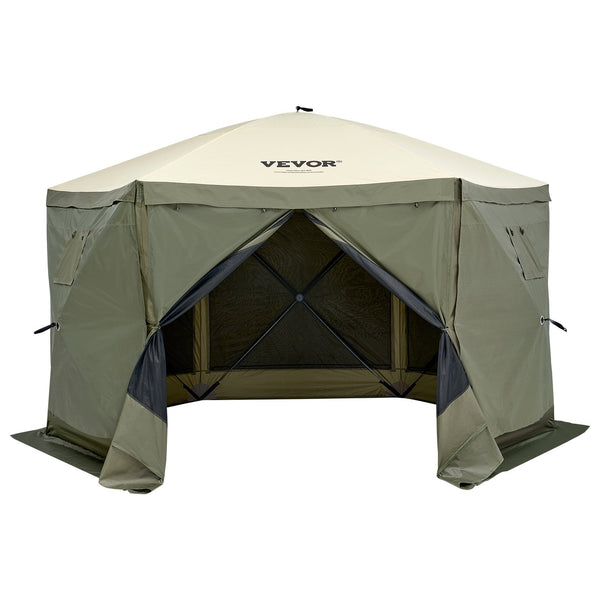 Vevor Pop Up Gazebo Tent Pop Up Screen 6 Sided Canopy Sun Shelter With Removable Privacy Wind Cloths & Mesh Windows 12X12ft Quick Set Mosquito Netting
