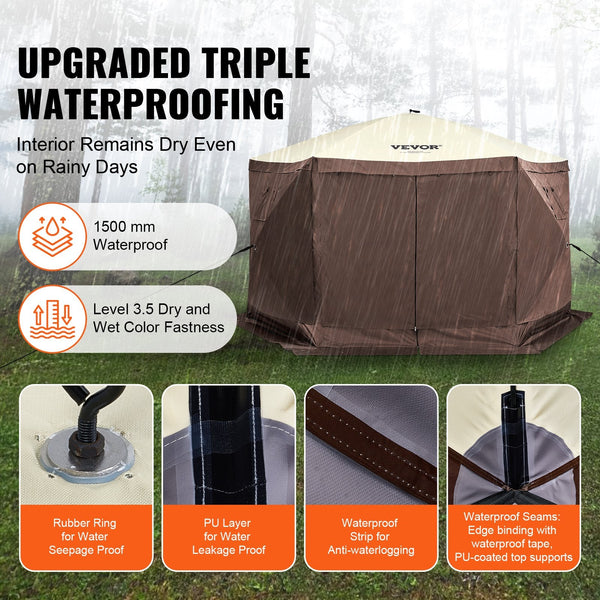 Vevor Pop Up Gazebo Tent Pop Up Screen 6 Sided Canopy Sun Shelter With Removable Privacy Wind Cloths & Mesh Windows 12.5X12.5Ft Quick Set Mosquito Net