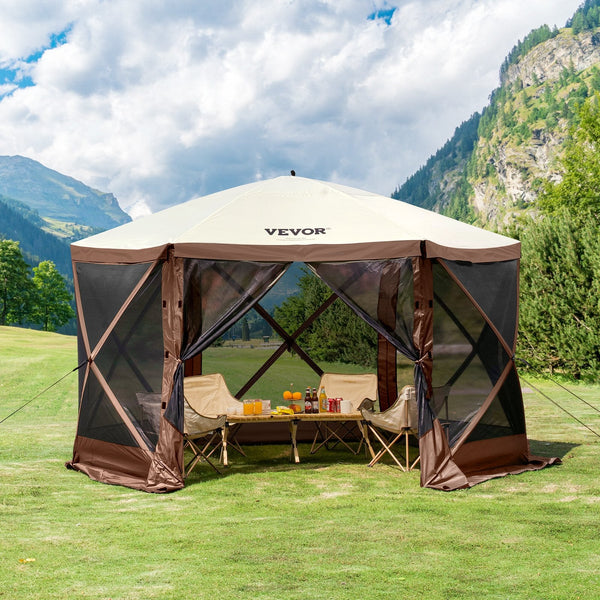 Vevor Pop Up Gazebo Tent Pop Up Screen 6 Sided Canopy Sun Shelter With Removable Privacy Wind Cloths & Mesh Windows 12.5X12.5Ft Quick Set Mosquito Net