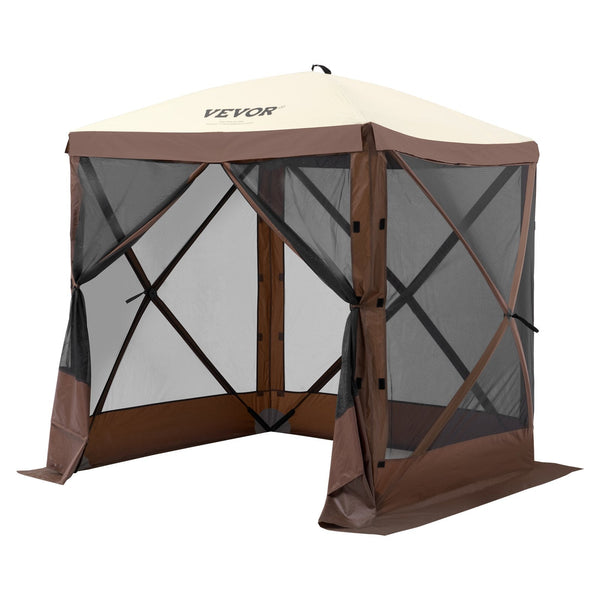 Pop Up Gazebo Tent Screen 4 Sided Canopy Sun Shelter With Removable Privacy Wind Cloths & Mesh Windows 6X6ft Quick Set Mosquito Netting Brown Tents