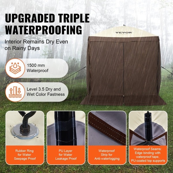 Pop Up Gazebo Tent Screen 4 Sided Canopy Sun Shelter With Removable Privacy Wind Cloths & Mesh Windows 6X6ft Quick Set Mosquito Netting Brown Tents