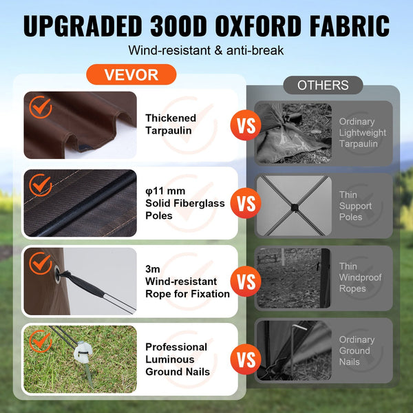 Pop Up Gazebo Tent Screen 4 Sided Canopy Sun Shelter With Removable Privacy Wind Cloths & Mesh Windows 6X6ft Quick Set Mosquito Netting Brown Tents