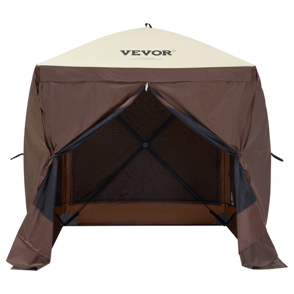 Pop Up Gazebo Tent Screen 4 Sided Canopy Sun Shelter With Removable Privacy Wind Cloths & Mesh Windows 6X6ft Quick Set Mosquito Netting Brown Tents