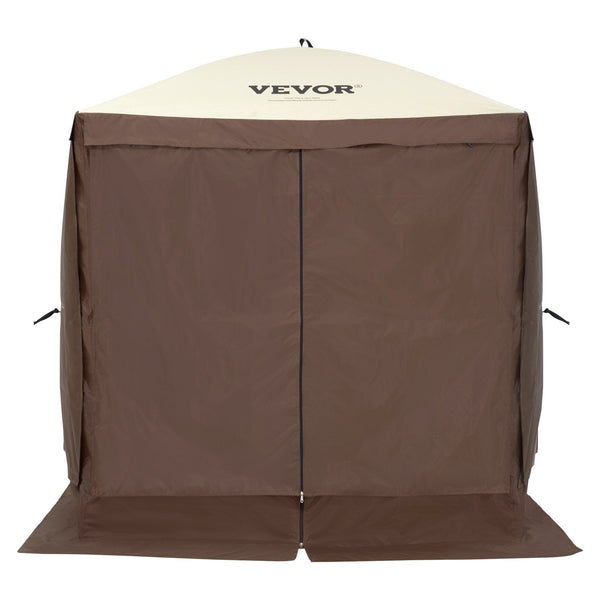 Pop Up Gazebo Tent Screen 4 Sided Canopy Sun Shelter With Removable Privacy Wind Cloths & Mesh Windows 6X6ft Quick Set Mosquito Netting Brown Tents