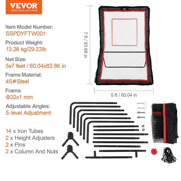 Vevor Lacrosse Rebounder For Backyard 5X7 Ft Bounce Net Pitchback Throwback Baseball Softball Return Training Screen Adjustable Angle Shooting Practic
