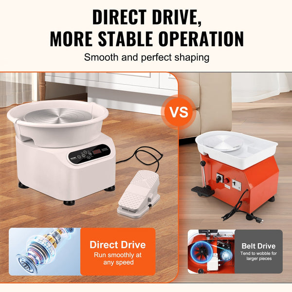 Vevor Pottery Wheel 11 Inch Forming Machine 450W Electric With Foot Pedal And Lcd Touch Screen Direct Drive Ceramic Shaping Tools Diy Art Craft White