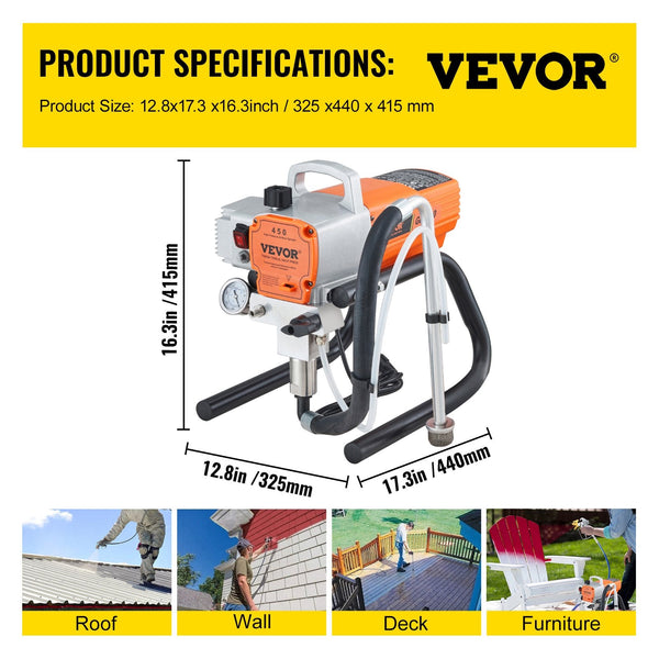 Vevor High Pressure Airless Wall Paint Spray Gun Sprayer 600W Machine Spraying Paint Sprayers