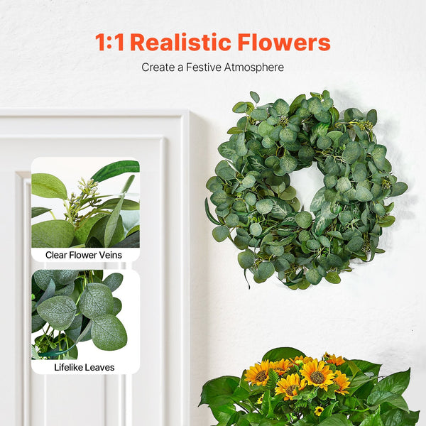 Vevor Artificial Decorative Wreath 66.04 Cm Green Eucalyptus Leaves Year Round Artificial Plants