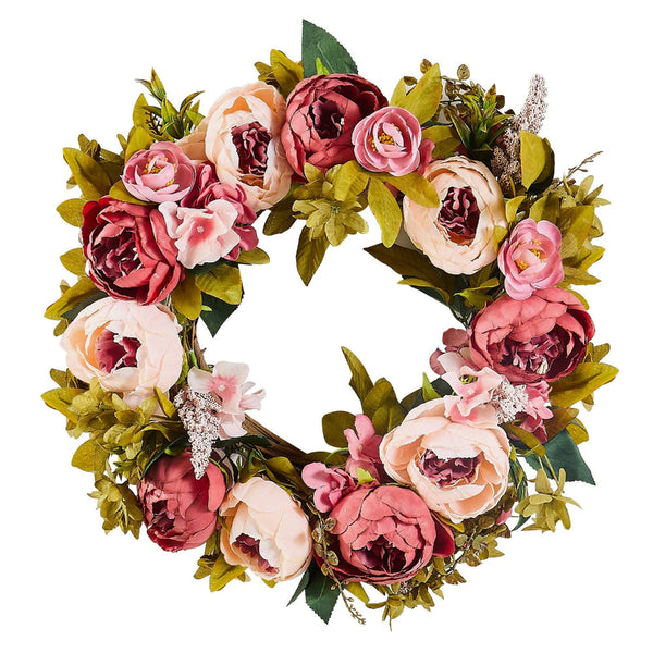 Vevor Artificial Decorative Wreath 48.26 Cm Pink Peonies Hydrangeas Year Round Artificial Plants