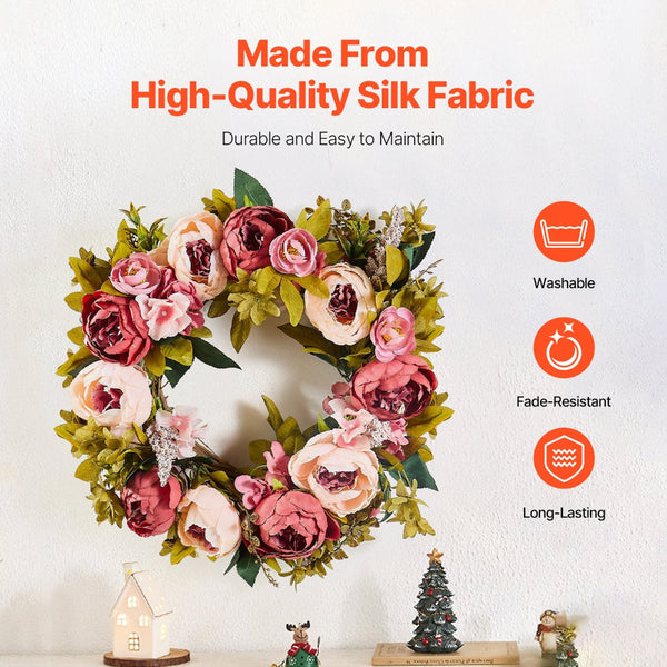 Vevor Artificial Decorative Wreath 48.26 Cm Pink Peonies Hydrangeas Year Round Artificial Plants
