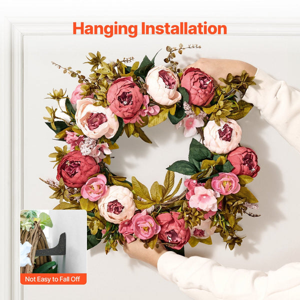 Vevor Artificial Decorative Wreath 48.26 Cm Pink Peonies Hydrangeas Year Round Artificial Plants