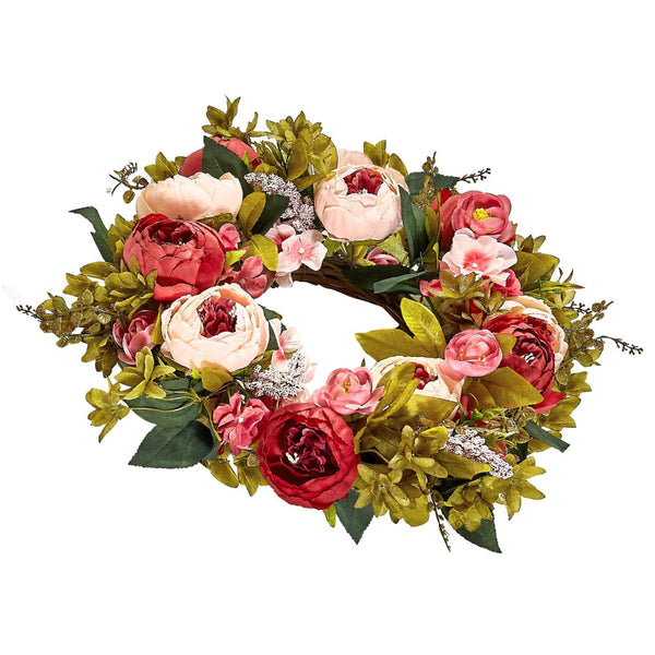 Vevor Artificial Decorative Wreath 48.26 Cm Pink Peonies Hydrangeas Year Round Artificial Plants