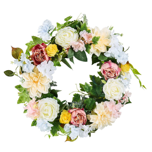 Vevor Artificial Decorative Wreath 60.96 Cm White Pink Yellow Peonies Hydrangeas Artificial Plants