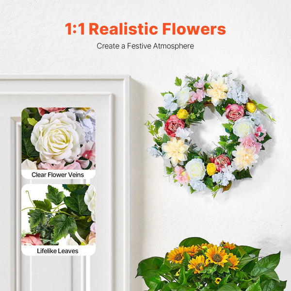 Vevor Artificial Decorative Wreath 60.96 Cm White Pink Yellow Peonies Hydrangeas Artificial Plants