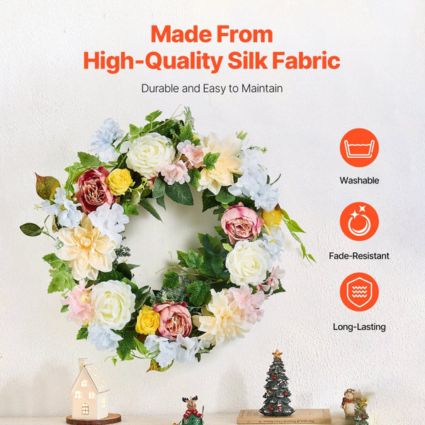 Vevor Artificial Decorative Wreath 60.96 Cm White Pink Yellow Peonies Hydrangeas Artificial Plants