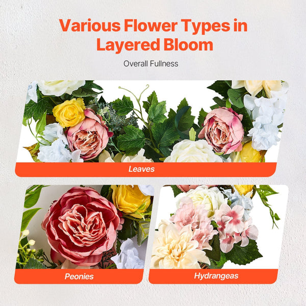 Vevor Artificial Decorative Wreath 60.96 Cm White Pink Yellow Peonies Hydrangeas Artificial Plants