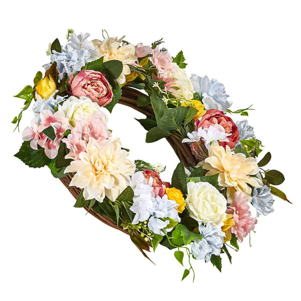 Vevor Artificial Decorative Wreath 60.96 Cm White Pink Yellow Peonies Hydrangeas Artificial Plants