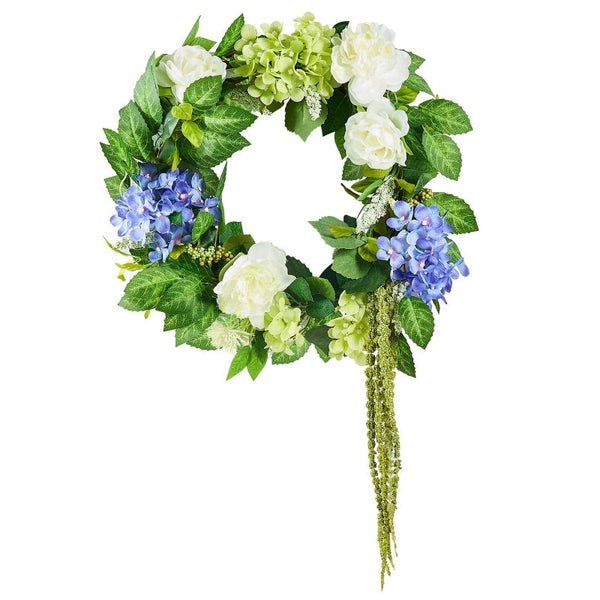 Vevor Artificial Decorative Wreath 58.42 Cm Blue White Green Hydrangeas Roses Artificial Plants