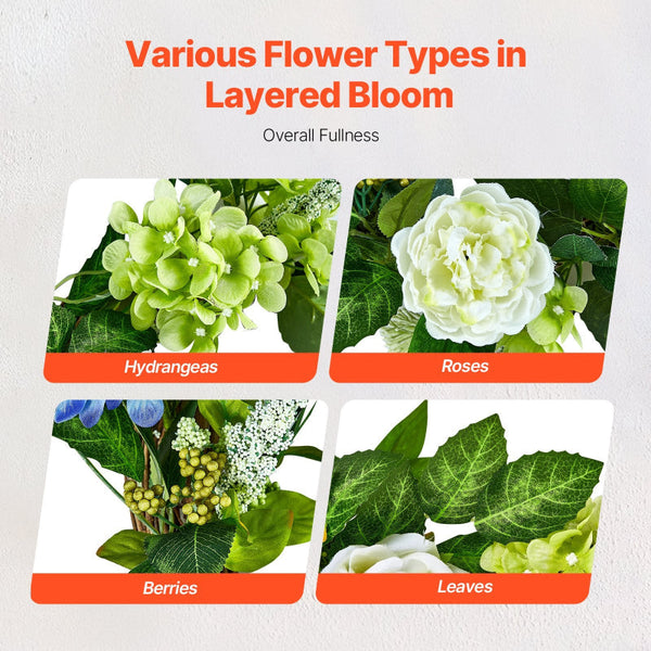 Vevor Artificial Decorative Wreath 58.42 Cm Blue White Green Hydrangeas Roses Artificial Plants
