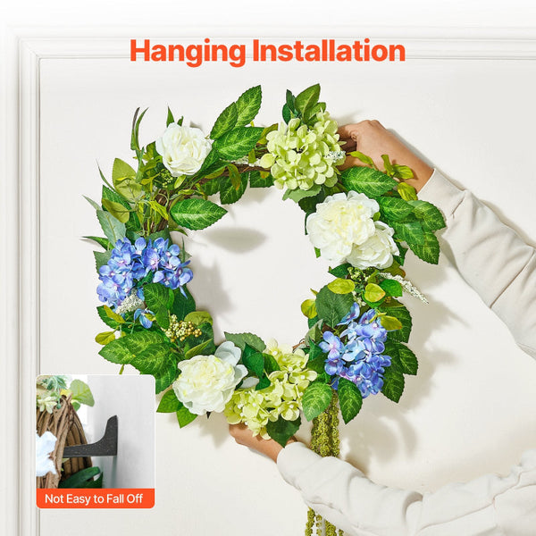 Vevor Artificial Decorative Wreath 58.42 Cm Blue White Green Hydrangeas Roses Artificial Plants