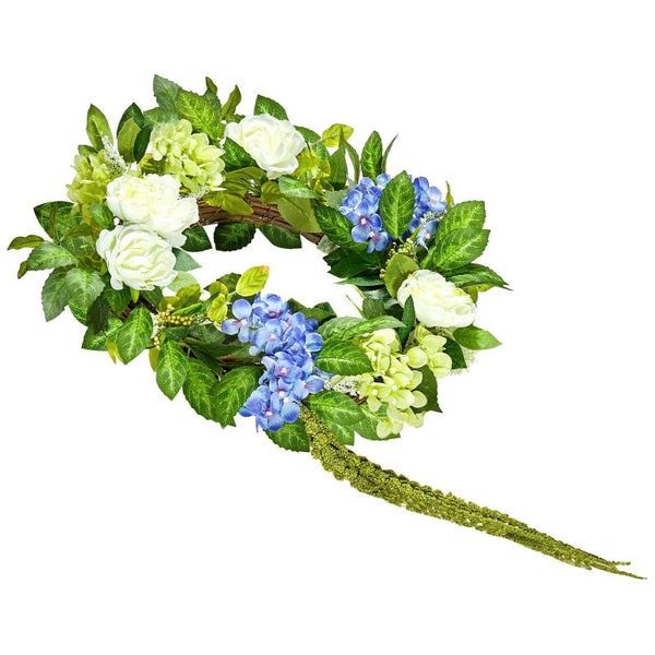 Vevor Artificial Decorative Wreath 58.42 Cm Blue White Green Hydrangeas Roses Artificial Plants