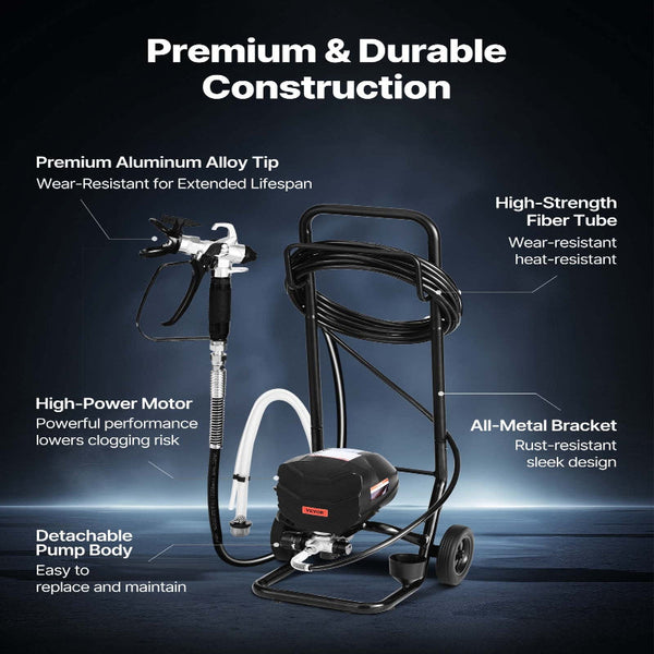Stand Airless Paint Sprayer 650W 3000Psi High Pressure With Cart Cleaning Brush Hose Extension Rod Nozzles Electric Machine For House Exterior And Int