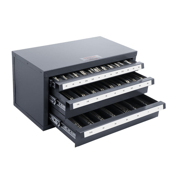 End Mill Dispenser Cabinet Three Drawer Organizer For 1/8" To 1" Steel With Labels 29 Compartment Stackable Storage Choppers