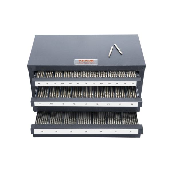 End Mill Dispenser Cabinet Three Drawer Organizer For 1/8" To 1" Steel With Labels 29 Compartment Stackable Storage Choppers