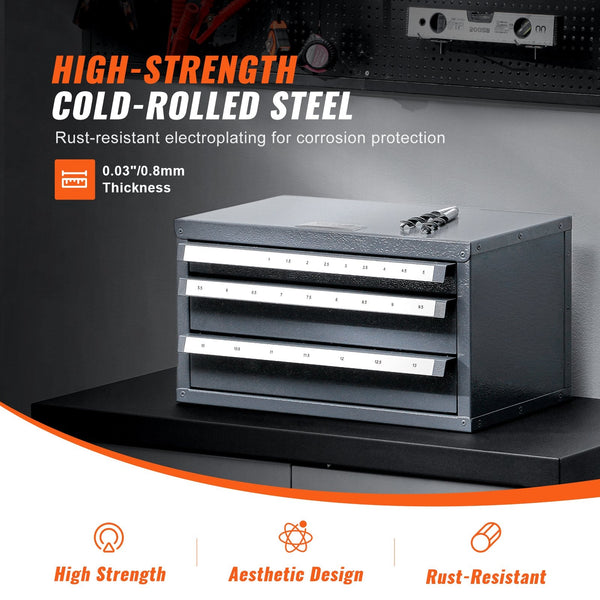 Vevor Drill Bit Dispenser Cabinet Three Drawer Organiser For 1Mm To 13Mm Steel Organizer With Labels Stackable Storage Other Tool Storage