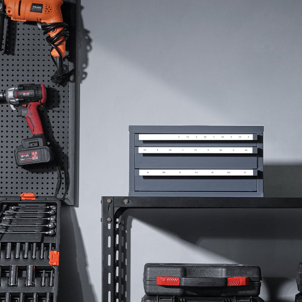 Vevor Drill Bit Dispenser Cabinet Three Drawer Organiser For 1Mm To 13Mm Steel Organizer With Labels Stackable Storage Other Tool Storage