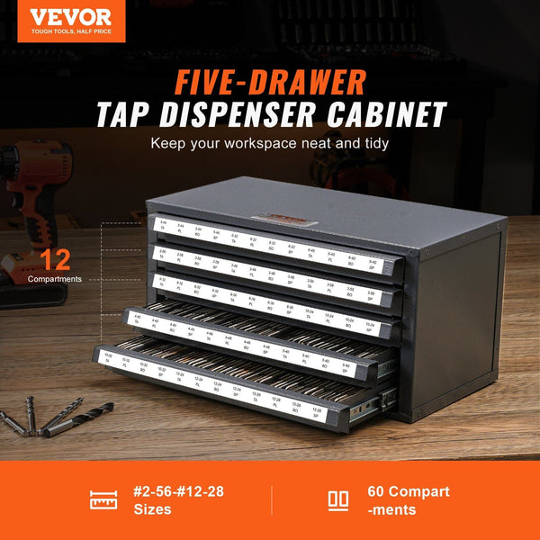 Tap Dispenser Cabinet Five Drawer Organizer For #2 56 #12 28 Steel With Labels 60 Compartment Stackable Storage Tool Boxes