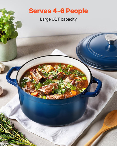 Enameled Cast Iron Dutch Oven 5.7L Pot With Lid And Dual Handles Heavy Duty Durable Cookware Pan Induction Compatible Up To 260 For Braising Stews Roa