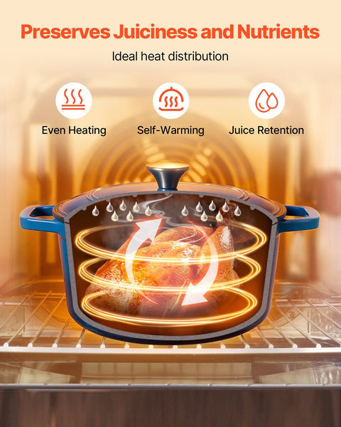 Enameled Cast Iron Dutch Oven 5.7L Pot With Lid And Dual Handles Heavy Duty Durable Cookware Pan Induction Compatible Up To 260 For Braising Stews Roa