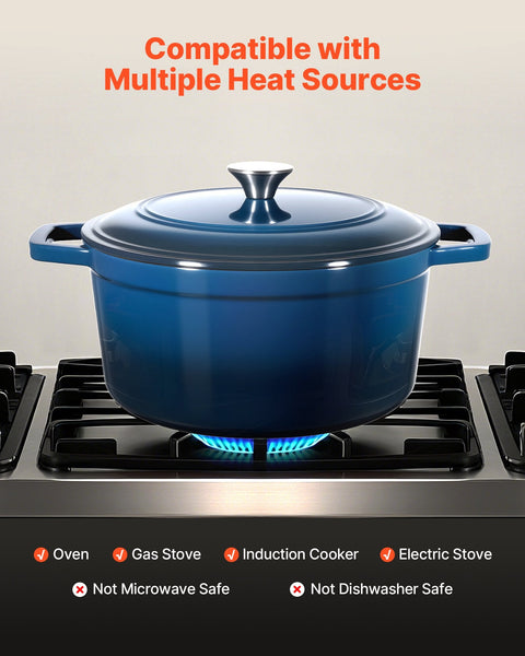 Enameled Cast Iron Dutch Oven 5.7L Pot With Lid And Dual Handles Heavy Duty Durable Cookware Pan Induction Compatible Up To 260 For Braising Stews Roa