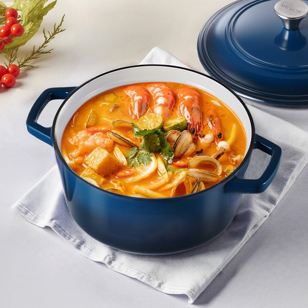 Enameled Cast Iron Dutch Oven 5.7L Pot With Lid And Dual Handles Heavy Duty Durable Cookware Pan Induction Compatible Up To 260 For Braising Stews Roa