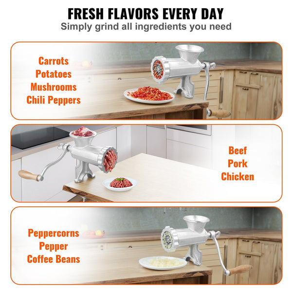 Vevor Manual Meat Grinder Heavy Duty Cast Iron & Steel Table Clamp Food Processors