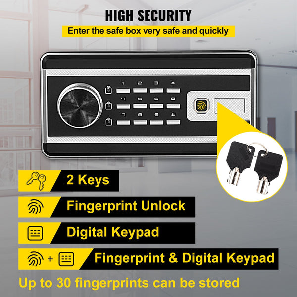 Safe Box 1.7 Cu.Ft Fingerprint For Money With 2 Keys & Digital Keypad Q235 Steel Storing Cash Jewelry Pistols Documents Watches In Home Office Hotel S