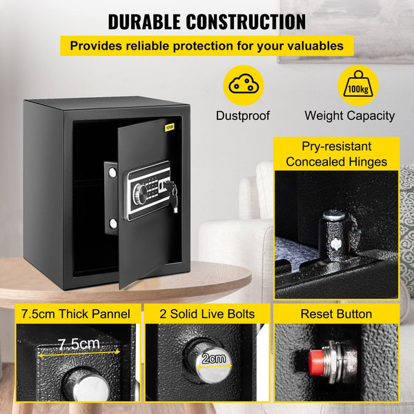 Safe Box 1.7 Cu.Ft Fingerprint For Money With 2 Keys & Digital Keypad Q235 Steel Storing Cash Jewelry Pistols Documents Watches In Home Office Hotel S