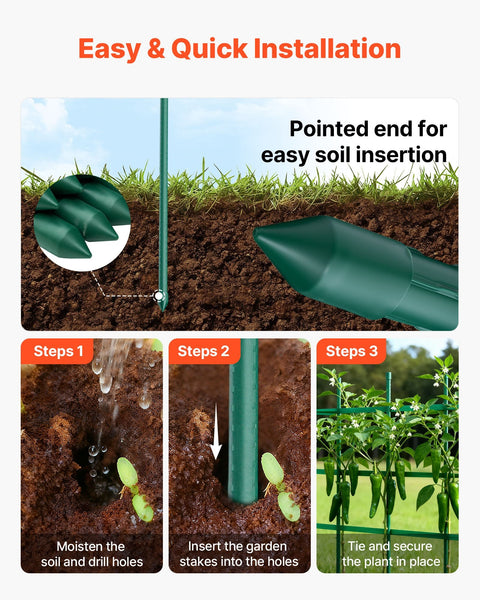 Garden Stakes 50 Pack 1170 Mm Plastic Coated Metal Tomato Sticks For Plants Support With Pointed End And Non Slip Bumps Growing Climbing Outdoor Veget