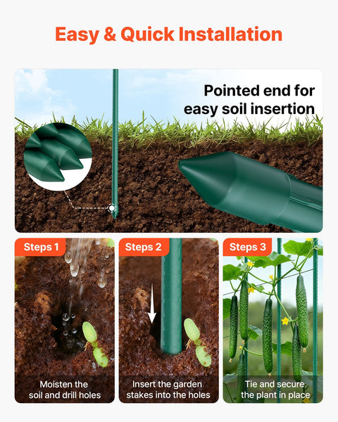 Garden Stakes 50 Pack 1455 Mm Plastic Coated Metal Tomato Sticks For Plants Support With Pointed End And Non Slip Bumps Growing Climbing Outdoor Veget