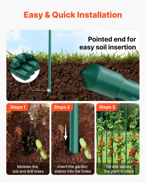 Garden Stakes 50 Pack 1800 Mm Plastic Coated Metal Tomato Sticks For Plants Support With Pointed End And Non Slip Bumps Growing Climbing Outdoor Veget