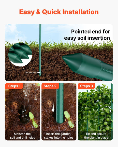 Garden Stakes 25 Pack 2100 Mm Plastic Coated Metal Tomato Sticks For Plants Support With Pointed End And Non Slip Bumps Growing Climbing Outdoor Veget